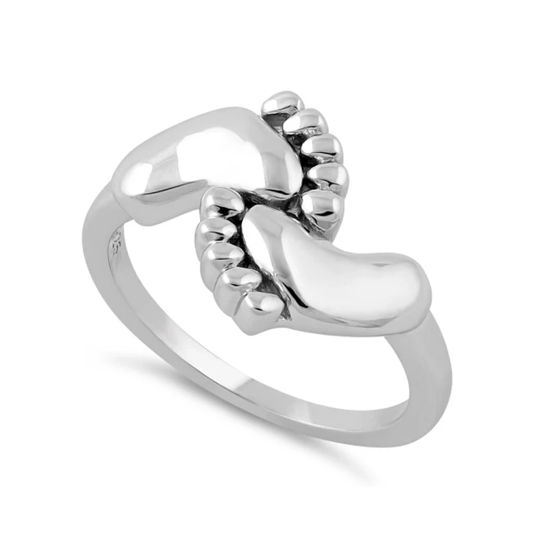 CloseoutWarehouse Oxidized Sterling Silver Baby Feet Ring