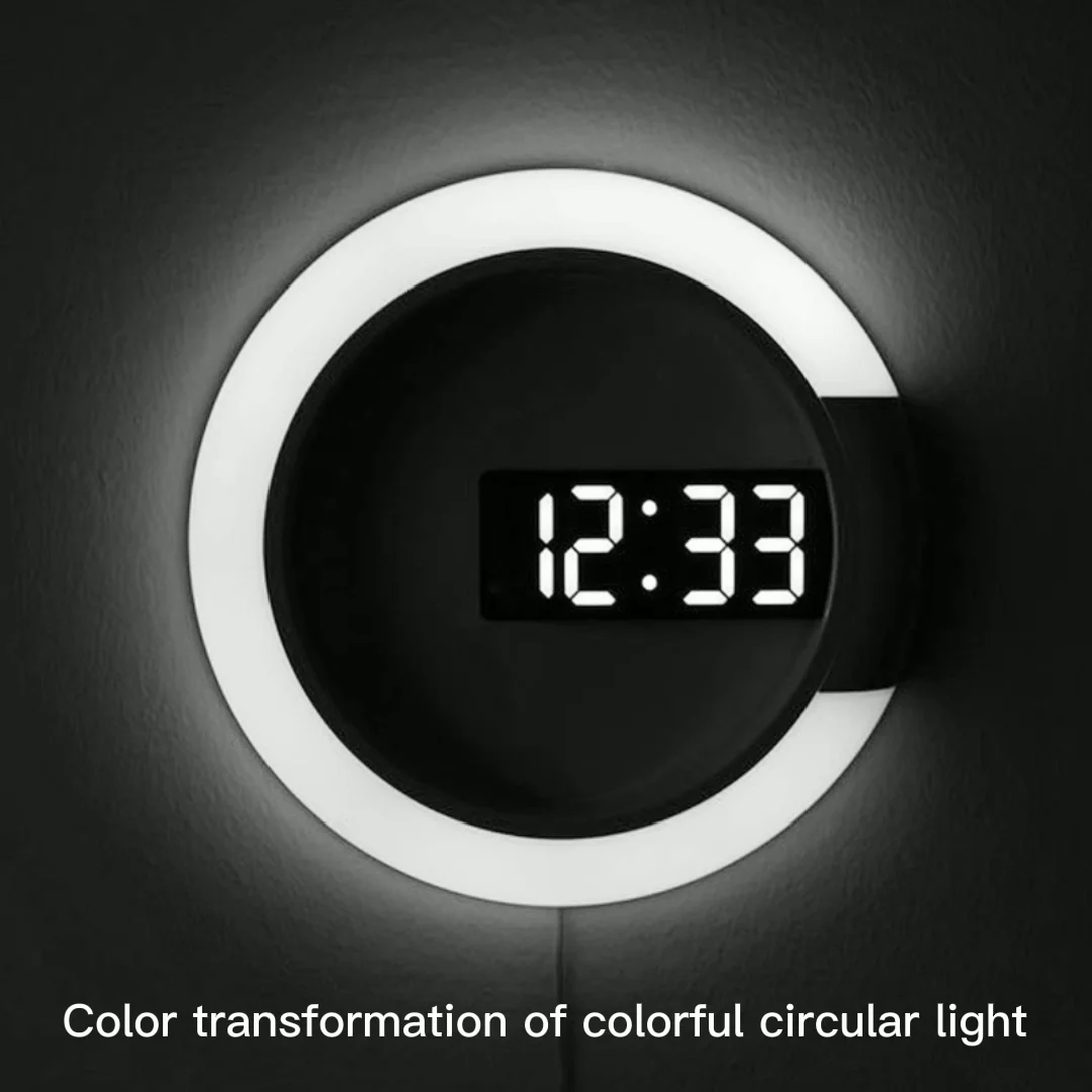 Simple 3d Led Mirror Clock Seven Color Light Choose Luminous Wall Clock