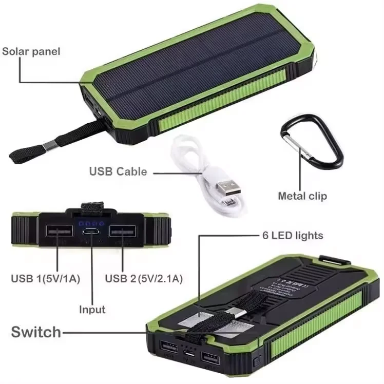 10000mAh Hand Crank Power Bank with Solar Panel Charger Mini Electric Generator Electric Power Banks Charging PowerBank 20000mAh