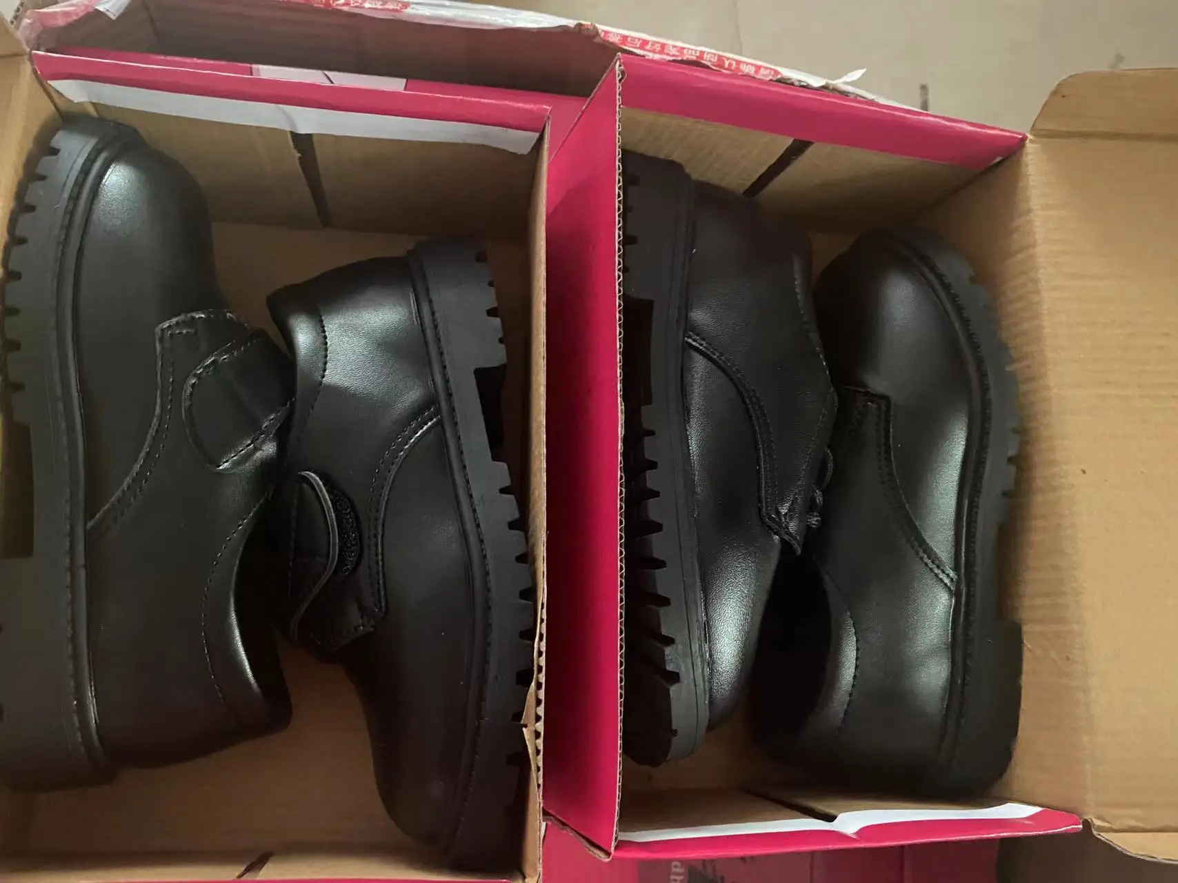 Children Boy Big Size Black Student School Shoes Buckle Lace Up Pu