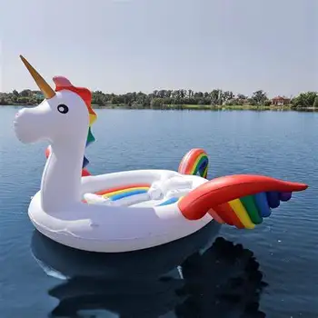Hot sale inflatable pool float island flaming unicorn 6 persons inflatable floating island lounge for sea/lake sports