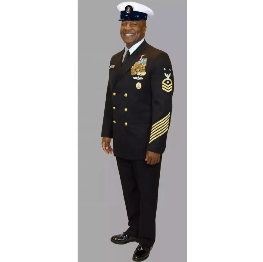 Classical Navy Blue Jacker and Pant Set With Embroidery Patches Custom Mens Officer Security Guard Uniform