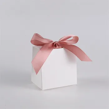 Factory Wholesale Small Square Folding Gift Paper Boxes with Pink Bow Tie for Present