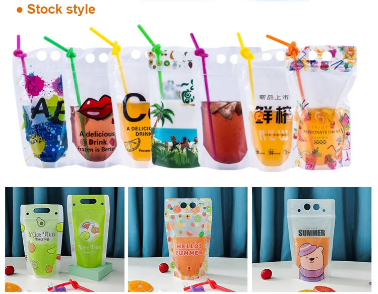 Custom Plastic Stand Up Party Beverage Bag Zipper Clear Juice Drink