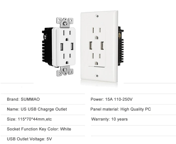 Us Socket Terminals Factory Direct Dual USB Port American Socketst for Commercial Projects