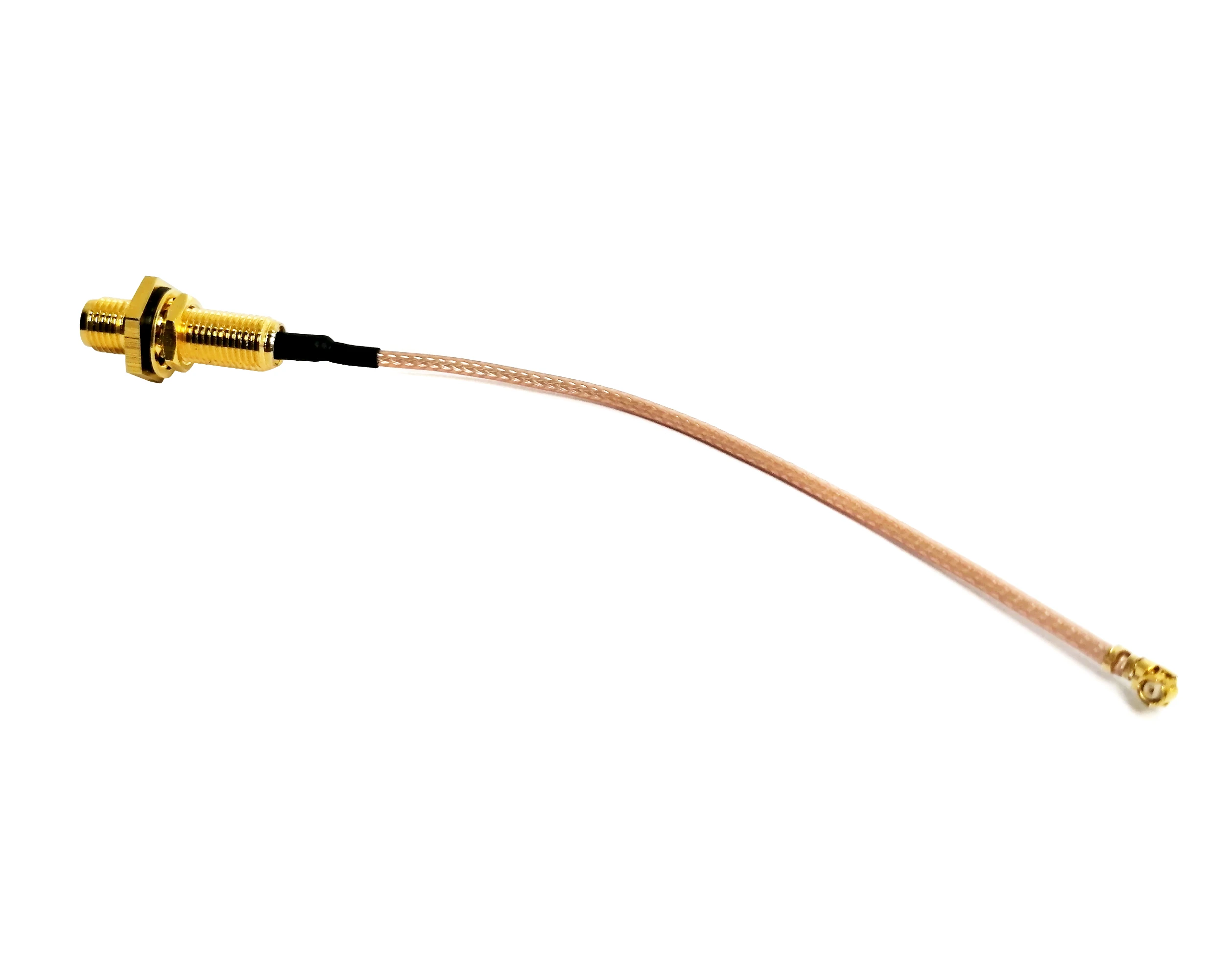 SMA female straight bulkhead waterproof  to Ipex MHV UFL  male right angle elbow rg178 jumper cable assembly factory