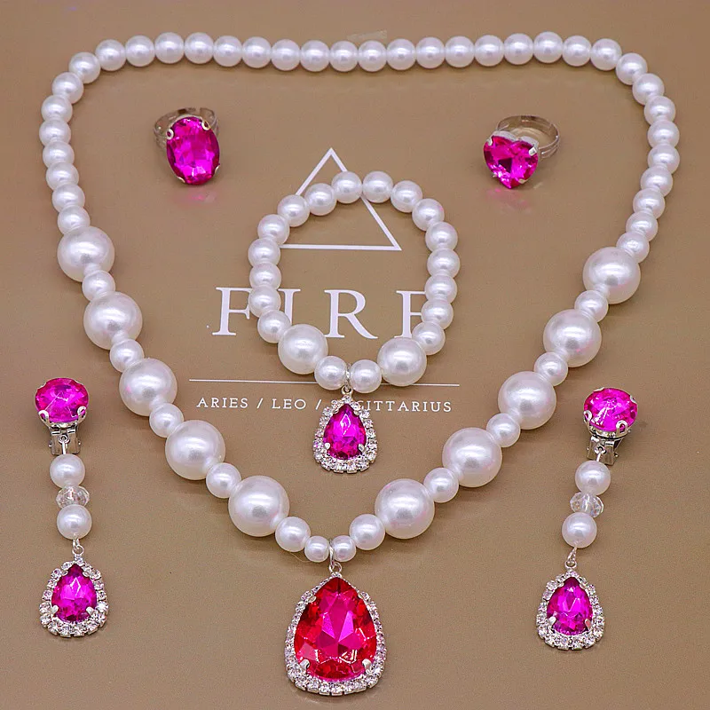 Children's Necklace Beauty Fishtail Girl Pearl Necklace Bracelet Ring  Earrings Set Girl Baby Accessories Wholesale