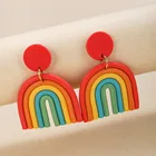 Rainbow Earrings Earringsrainbow 2021 Geometric Multicolor Handmade Soft Poly Clay Rainbow Earrings For Women Ins Jewelry