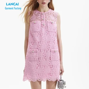 Custom Dress for Women Designer Clothes Elegant Ladies Flora Embroidery Sleeveless Casual Dresses