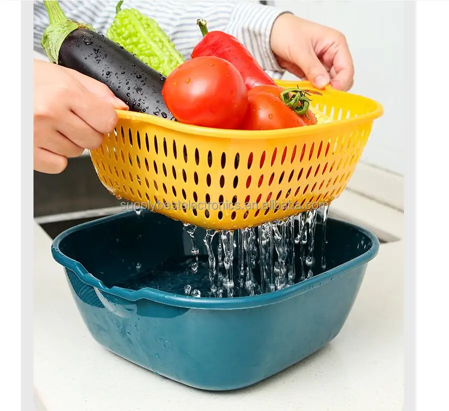 Kitchen Plastic Basin Hanging Fruit Vegetable Holder Water Strainer Basket 
