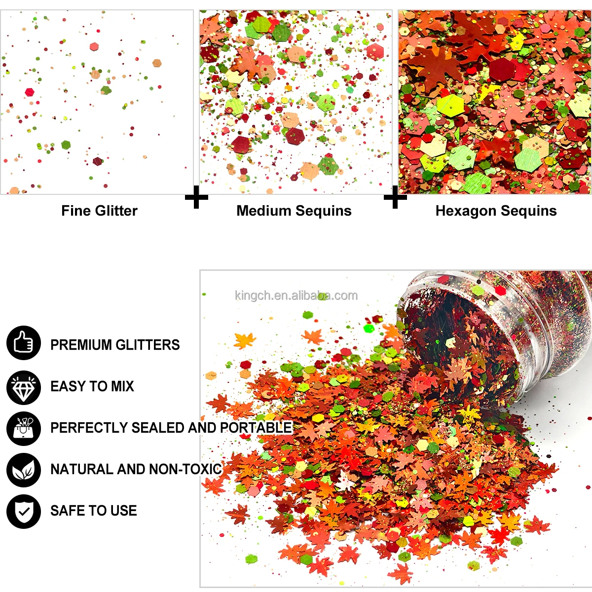 product hot selling 2oz shaker packing custom mix chunky glitter wholesale for tumbler nail resin decoration 24colors autumn glitter-9