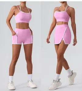 BNICE Custom Logo Women Tennis Skirt Gym Pants Set Wholesale Women Yoga Pants Sports Skirt Active Wear Halter Bra for Fitness