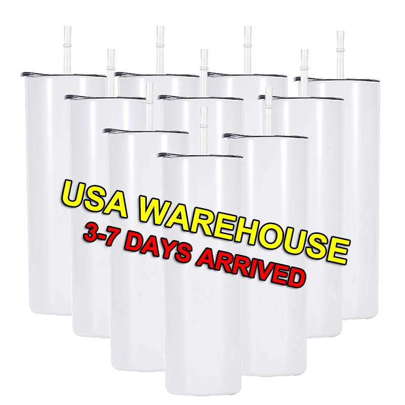 Бесплатная доставка со склада в США 20 унций 20 унций самодельные двойные стенки из нержавеющей стали тонкие прямые белые чашки сублимационные заготовки стакан
