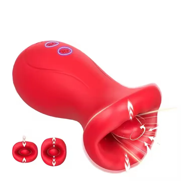 Direct Factory 3-in-1 Rose Vibrator Big Mouth Red Lip Clitoral Sucking  Tongue Licking Adult Sex Toys for Women