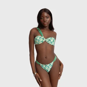 2026 New Customized Printed Bandeau Bikini Backless Sexy Swimsuit Suspender Vacation Bikini Set