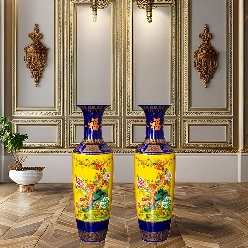 景德镇家居装饰豪华仿古大型陶瓷花瓶定制便宜的中国地板花瓶鸟花图案