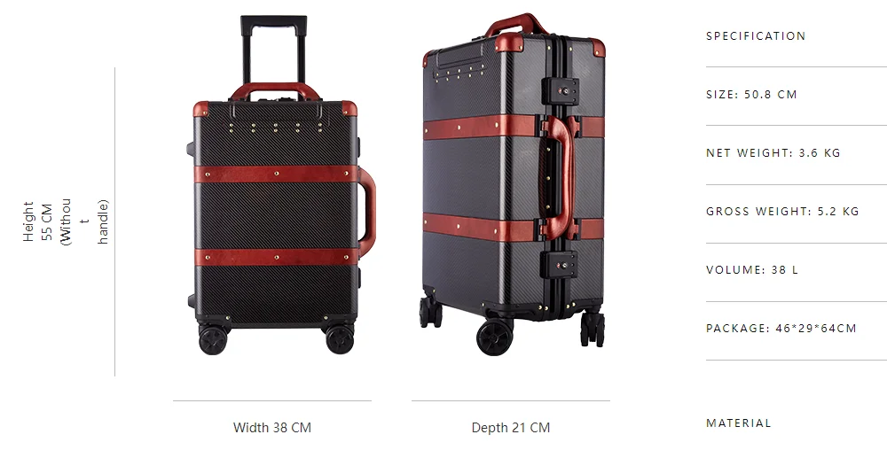 Real Carbon Fiber Luggage Vintage Case Guangzhou Factory Luxury Suitcase Cabin Size For Wholesales