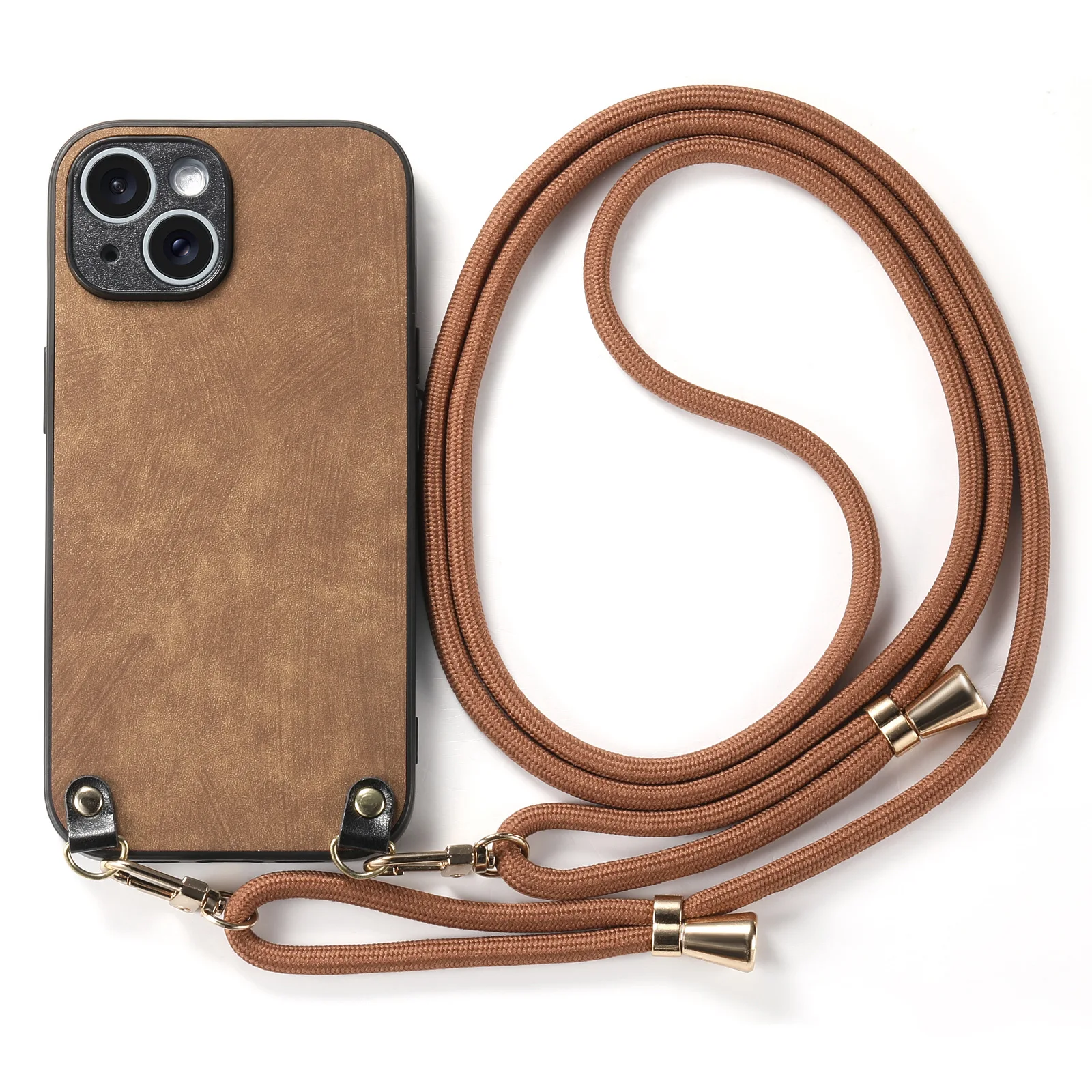 Shockproof Chain Crossbody Plain Leather Case With Wrist Strap And Lanyard For IPhone 17 AIR 16E 15 Pro Max_voghion.com