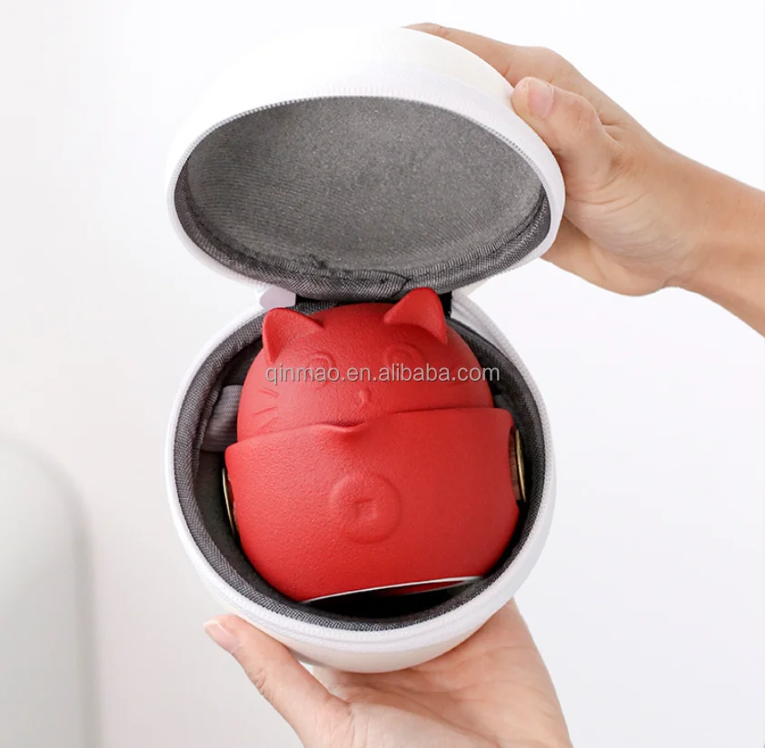 Cute Cat Ceramic tea set portable travel kungfu teapot set
