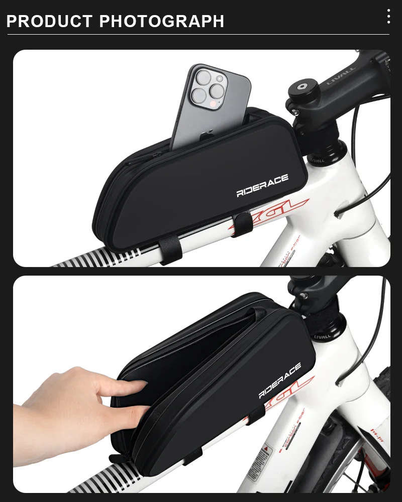 RIDERACE Bike Top Tube Bag Waterproof Durable Cycling Storage Bag MTB Road Bicycle Handlebar Front Bag Ultralight Frame Pouch