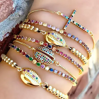 factory wholesale shiny bracelet ins fashion design adjustable zircon gold shell bracelet