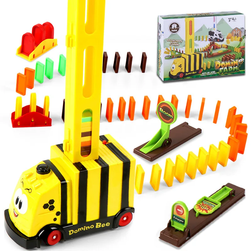 Ensemble de train de dominos électriques, blocs de train domino  automatiques jouet, empilage éducatif et jouets de construction Cadeaux-80  dominos