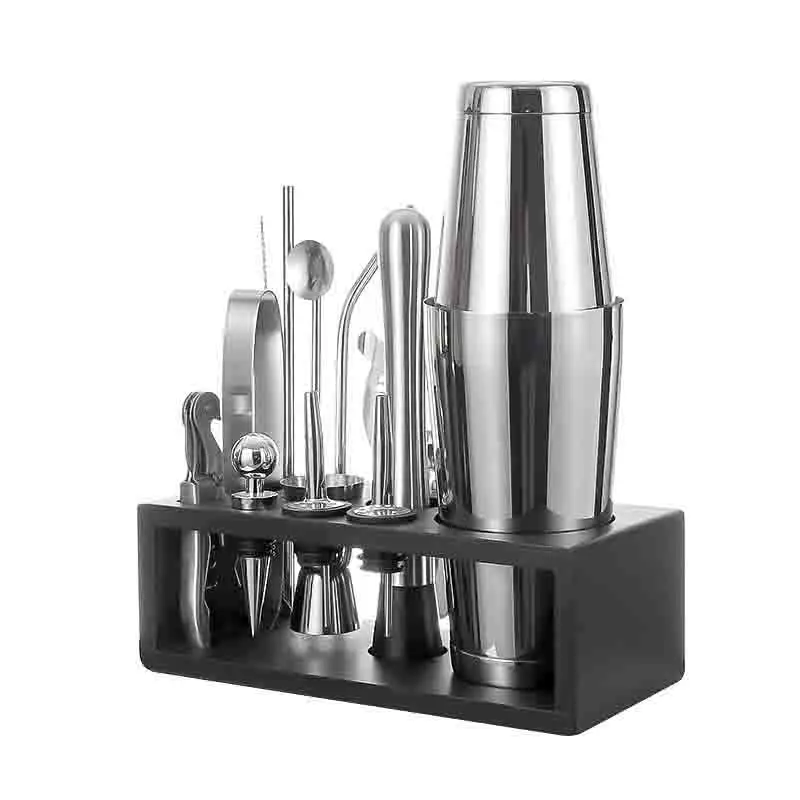 13 Pieces Professional Bartender Kit 800/600 ML Bar Set Stainless Steel Cocktail Shaker Set with Bamboo Base