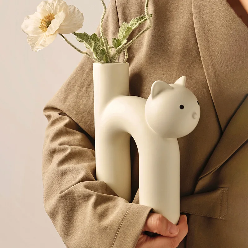 Kreative Koreanische Keramik-porzellanvasen,Blumenvase,Florale Dekoration,Niedliche Röhrenförmige Katzenvase