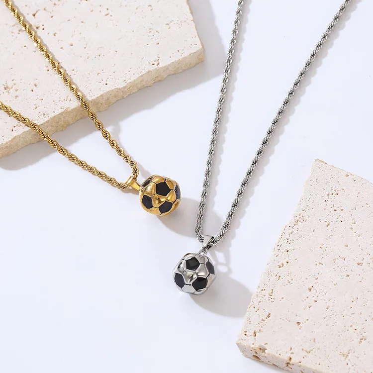 European American Ins Sports Style Personalized 304 Stainless Steel Titanium Steel Soccer Ball Electroplated Soccer Necklace