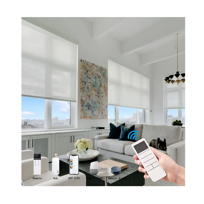 Smart Blinds Black Out Motorized Automatic With Battery Operated Smart Wifi Roller Fabric Blinds for Windows Shades