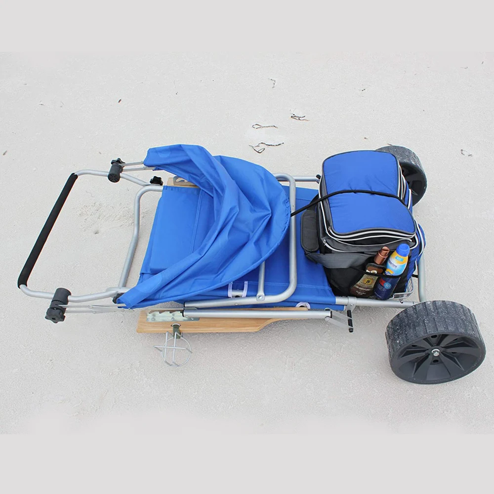 Beach Chair W/wide Tall Wheels Portable Folding Recliner Lounge For Sun