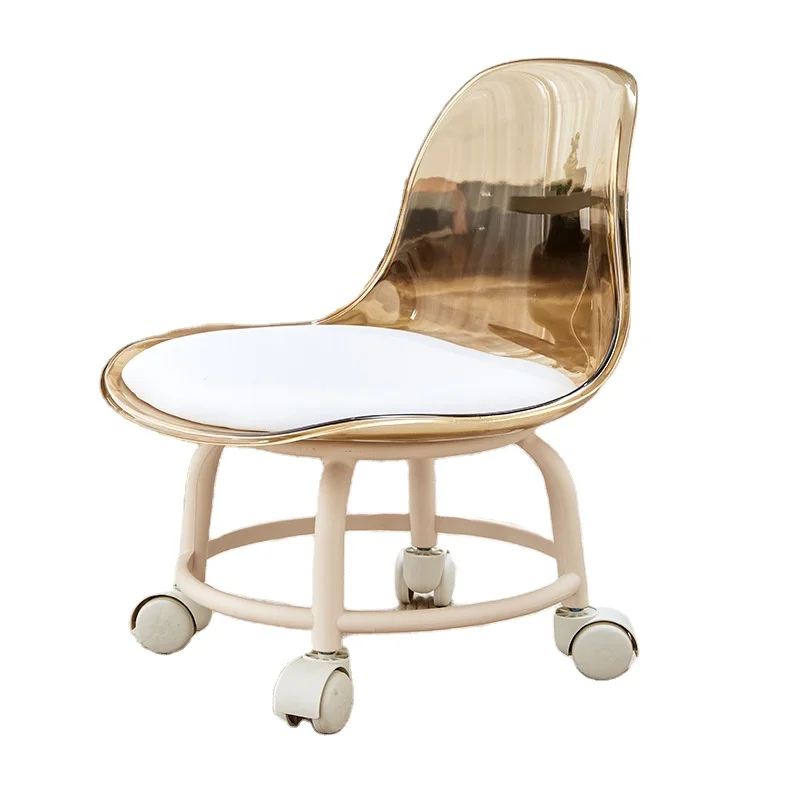 Transparent Plastic Rolling Stool Swivel Small Stool Roller Stool with Universal Wheels Kid's Chair