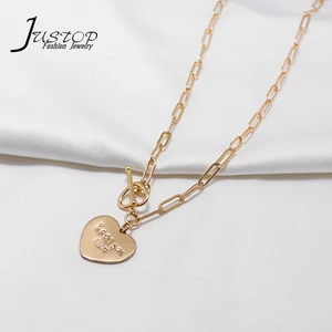 Custom Personalized Engrave Logo Women Valentines Day Gift Jewelry Brass Gold Chain Heart Pendant Necklace