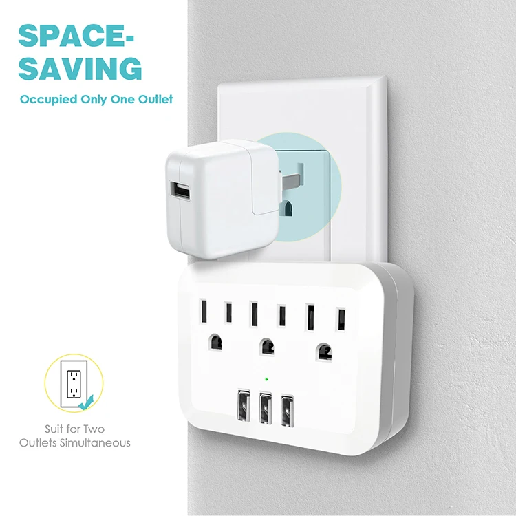 Глобальная версия, 3 розетки переменного тока и 3 USB-порта, американская стандартная розетка, настенная розетка, Белый адаптер питания