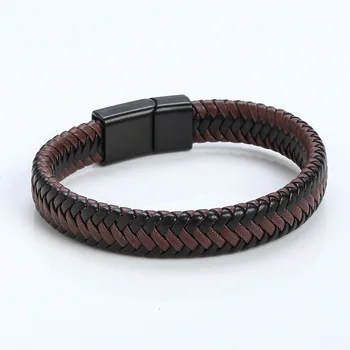 Bracciale in pelle intrecciata a doppio giro: chiusura magnetica in acciaio inossidabile - Italia