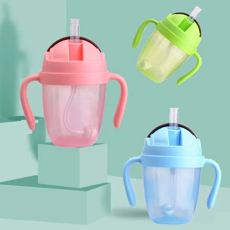 Cute Baby Cup Kids Children Learn Feeding Drinking Water Straw Handle ...