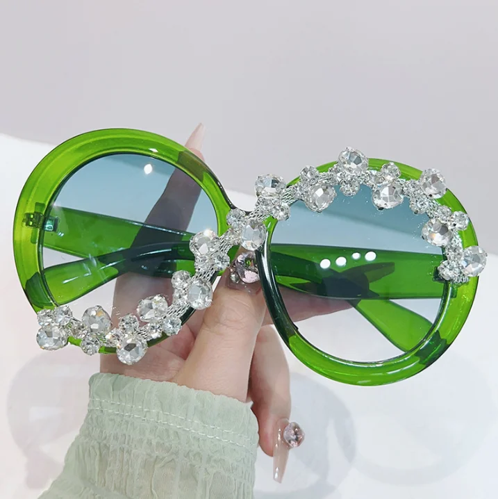 Oversized green luxury rhinestone sunglasses Luxury Rhinestone Cat Eye Sunglasses Women Vintage Oversized  main image 2