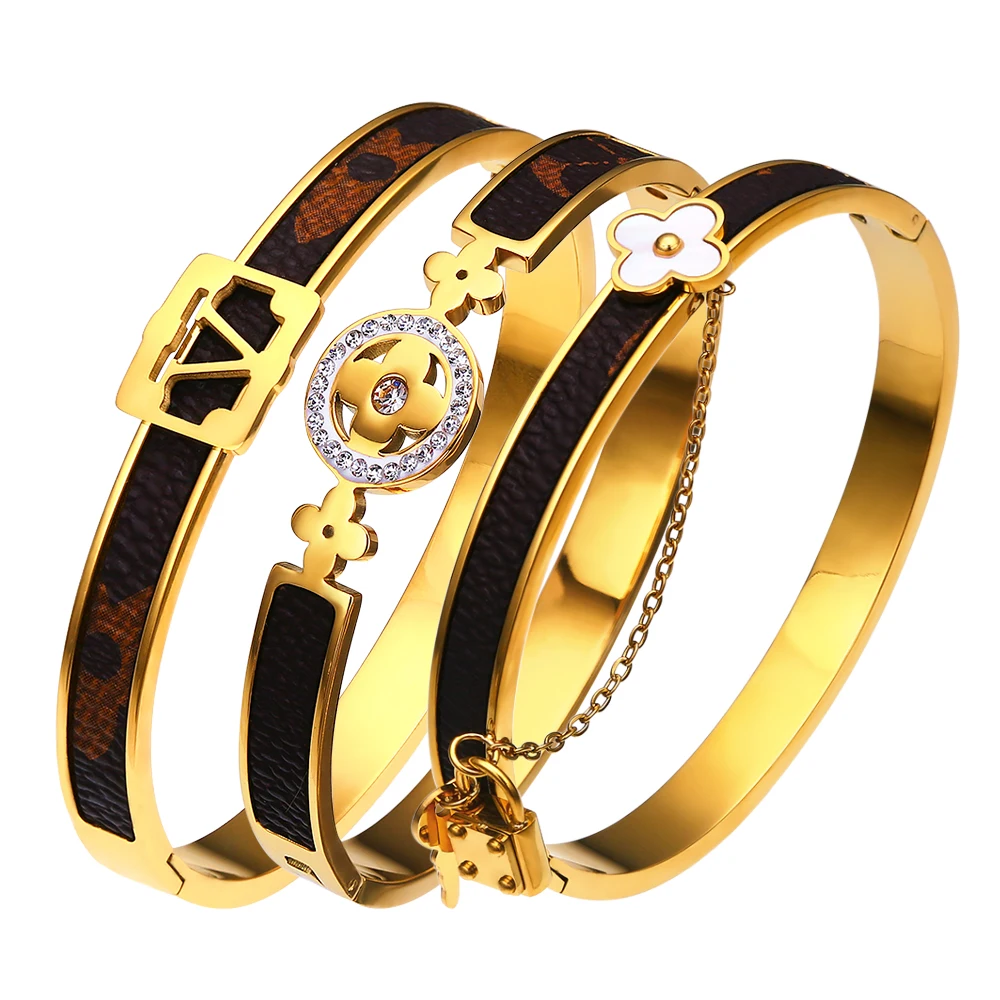Waterproof Zircon 18k Gold Plated Famous Branded Inspired Designer Fashion Fine Stainless Steel Jewelry Fashion Bracelet Bangle