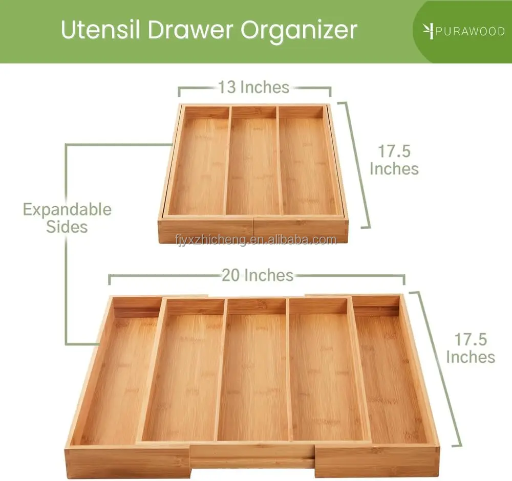 product premium 2 pack bamboo drawer organizer expandable silverware utensil tray dividers 7 9 slots kitchen organizer for flatware-4