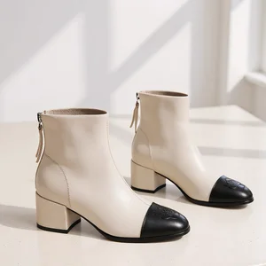 Best-selling Black Full-leather Ankle Boots. Multi-color Design. Side Zipper. Suitable for Daily Office Wear. in All Seasons.