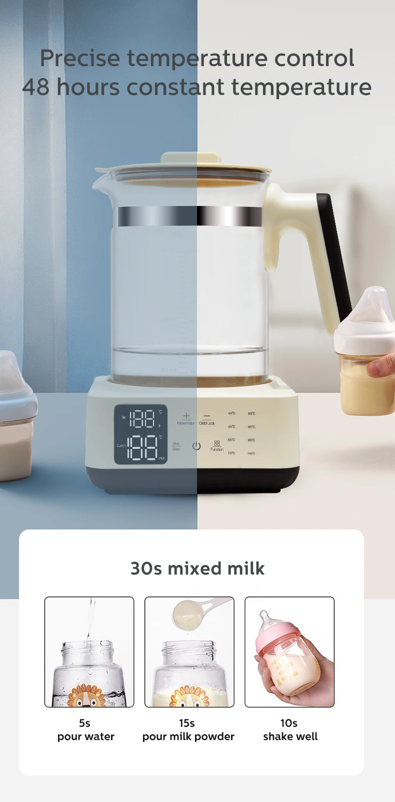 Stainless Steel Borsilicate Glass Temperature Constant Baby Water