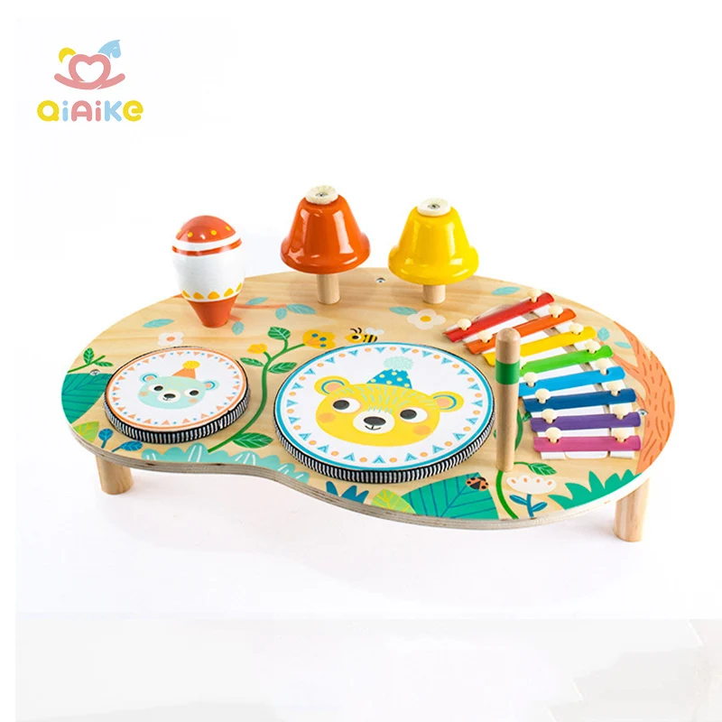 Custom Wooden Natural Multifunctional Music Stand Baby Musical Instruments Set Toddler Xylophone Drum Musical Instrument Toy