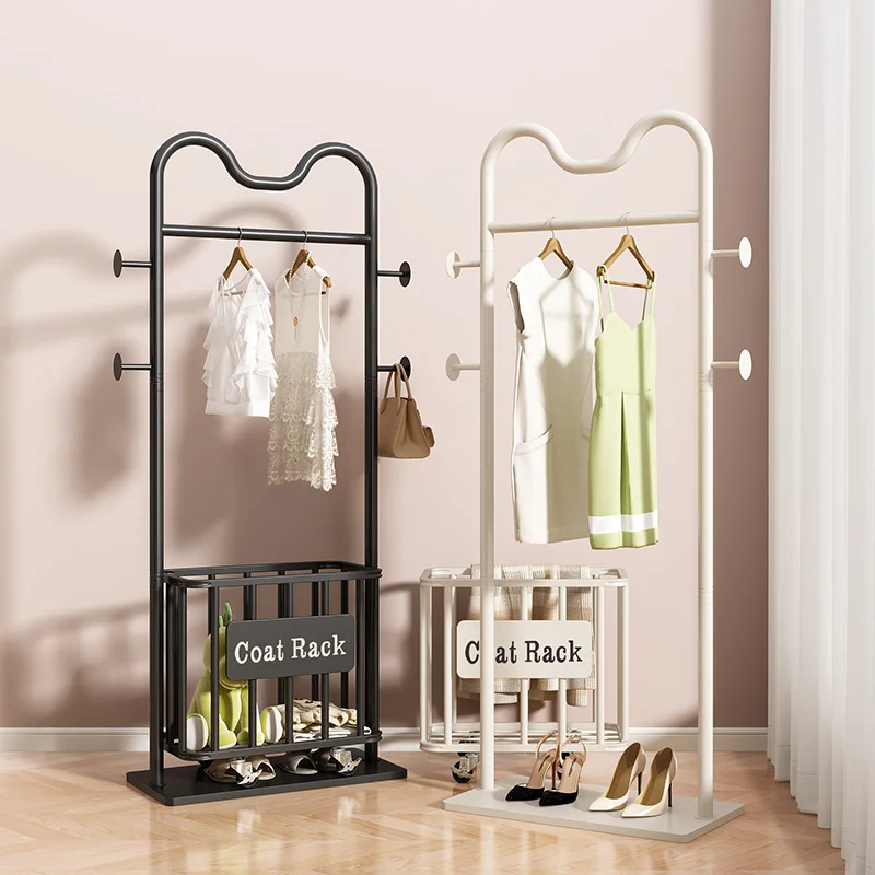 Multifunctional Wrought Iron Clothes Rack Foldable Storage Basket