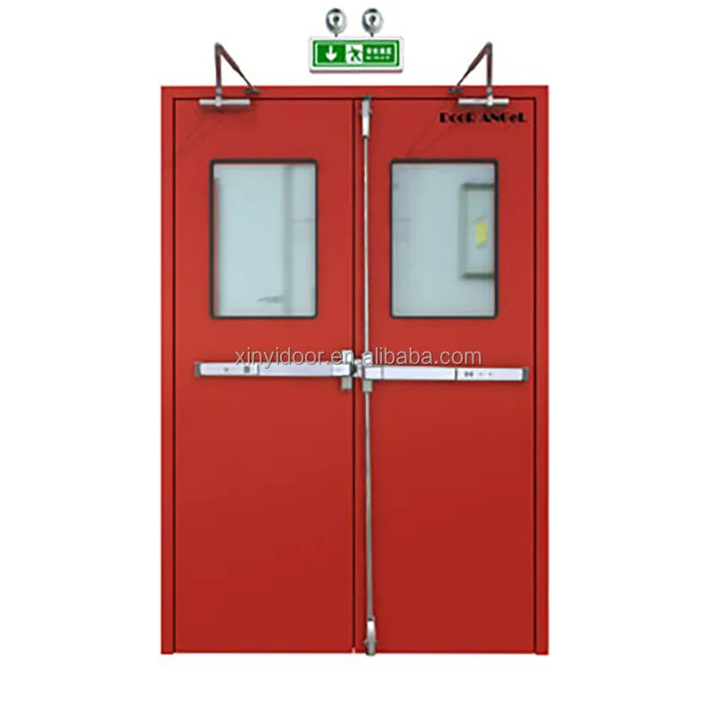 Aluminum Frame Commercial Fire Rated Door Swing Push Bar Fire Glass