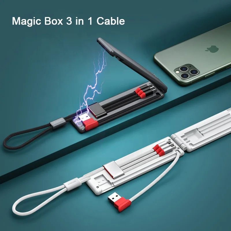 Magic Box Mini Portable Charging Folding 3 in 1 Charging Micro USB Cable for Android Type c
