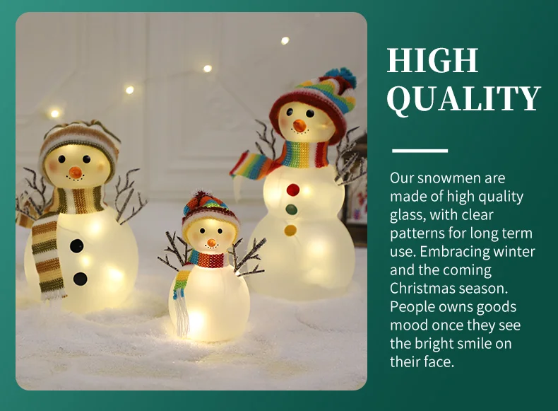 Custom Tall Outdoor Big Glass Snowman Led Lighted Glass Store Outdoor Christmas Decoration Snowman With Scarf manufacture