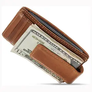 Custom RFID Blocking Leather Slim Wallet Magnetic Card Holder  Mens Wallet Money Clip