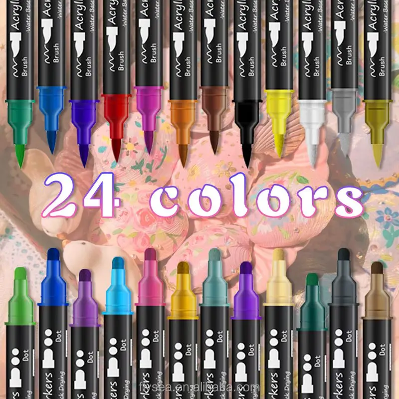 24 Colors Dual Tip Acrylic Paint Pens Markers Premium Acrylic Paint