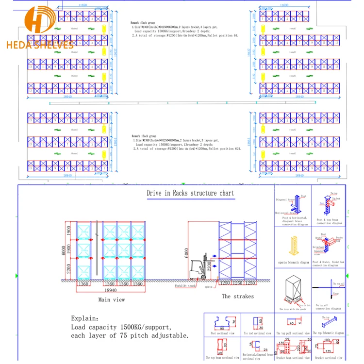 Factory Customized Automatic Stacking Pallet Shelves Warehouse Drive-in Racking System for Forklift