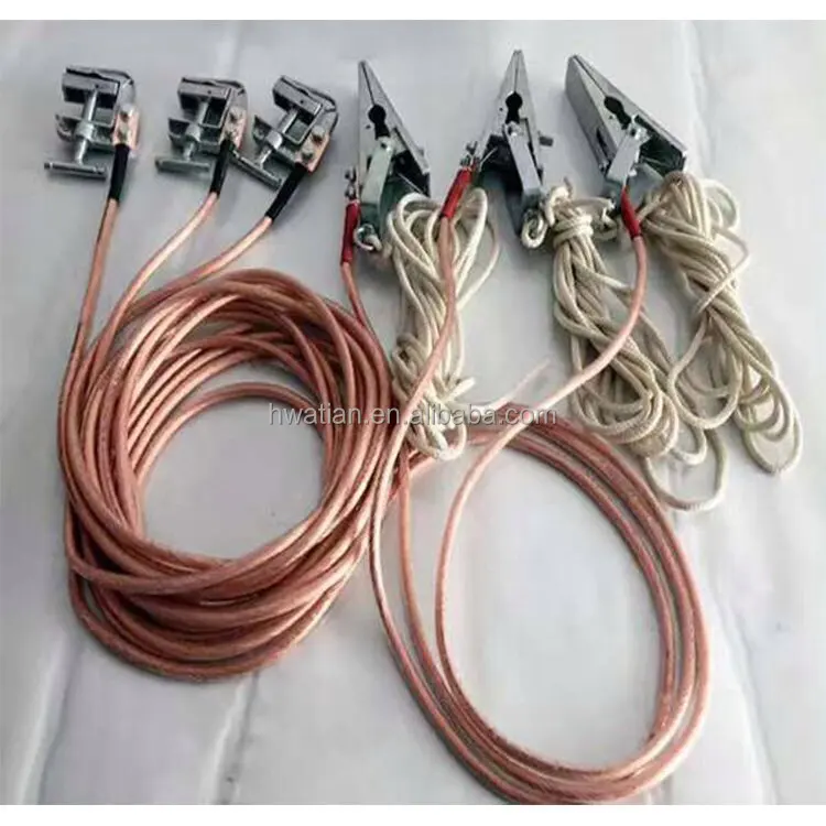 Portable high voltage electrical grounding line earth wire and grounding rod with grounding clamp